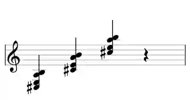 Sheet music of C# m7#5 in three octaves